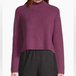 Eileen Fisher Plum Blossom Extra Fine Merino Wool Mock Neck Knit Sweater size XS